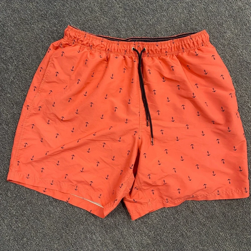 Nautica Swim Trunks Mens 2XL Coral Pink Anchor‎ Print Mesh Lined XXL